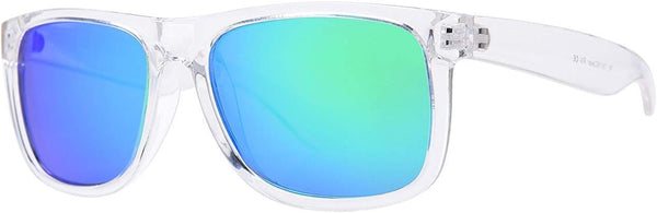 PZ Clear Frame Polarized Square Sunglasses for Women Men, UV Protection Color Mirror Lens Retro Sports