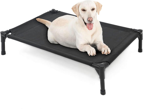 Elevated Dog Bed for Large Dogs, Heavy Duty Cot, Fits Up to 150 LBs, Washable Mesh, Black