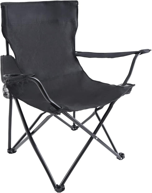 YSSOA Portable Folding Black Camping Chair, XL w/Armrest, Black