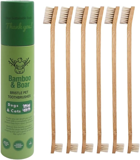 Pet Toothbrush Bamboo & Boar Bristle | Natural, Biodegradable, Zero-Waste | 6-Pack