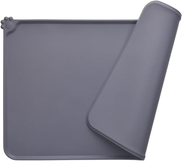 Guardians Silicone Dog Cat Bowl Mat, Non-Slip Pet Feeding Mat, Waterproof, Grey, 18.5"x11.8"