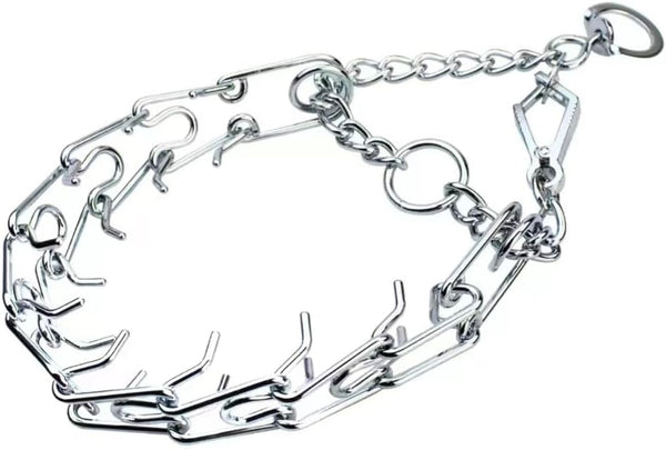 Chrome Plated Prong Dog Collar, No Pull Dog Prong Collar with Spikes, Choke Collar for Dogs (3.5 * 24in)