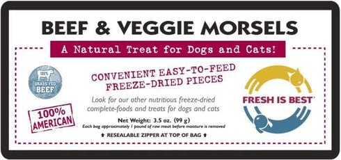 Fresh Is Best Freeze Dried Healthy Raw Meat Treats - Beef & Veggie Morsels for Dogs & Cats