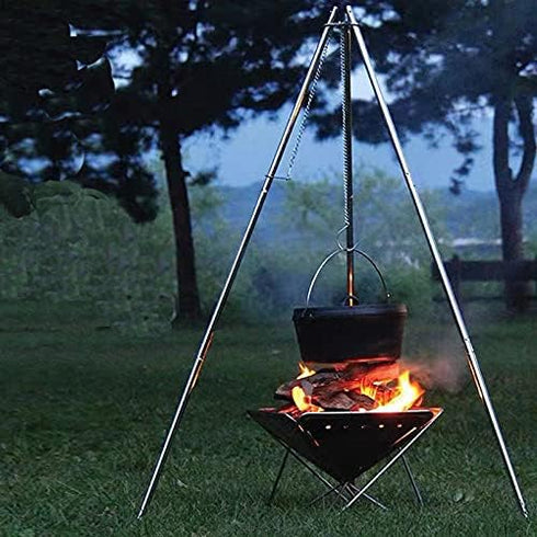 Yahpetes 31.5" Camping Tripod, 3 Sections Aluminum Telescopic Campfire Tripod for Outdoor Cooking