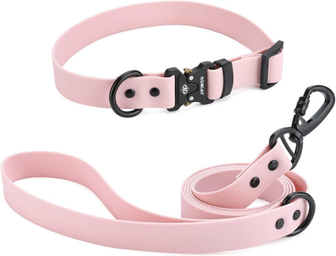 Waterproof Dog Collar and Leash Set with Adjustable Quick Release Buckle for Large, Medium, Small Dogs (Large, Purple)