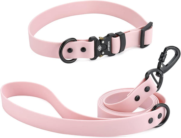 Waterproof Dog Collar and Leash Set with Adjustable Quick Release Buckle for Large, Medium, Small Dogs (Large, Purple)