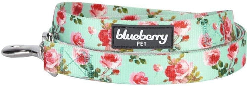 Blueberry Pet 9 Patterns Durable Floral Rose Print Dog Leash, 5 ft x 5/8", Turquoise, Spring Scent Inspired, Small