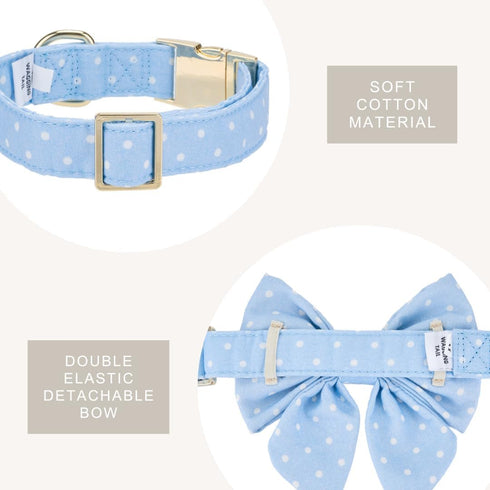 Adjustable Pet Bow Tie and Dog Collar for Small Medium Large Dogs, Cute Lady Bow and Dog Collars, Blue Polka Dots, Large