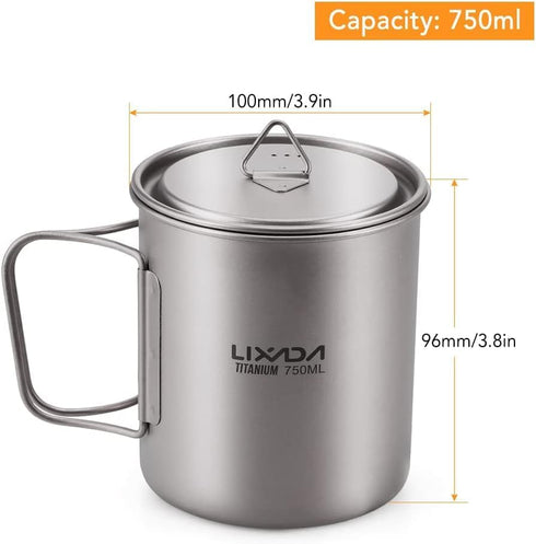 LIXADA Lightweight Titanium Pot, Camping Pot with Portable Foldable Handles for Outdoor Use