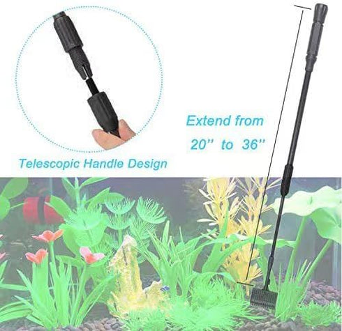 Carefree Fish 6IN1 Carbon Fiber Aquarium Cleaning Tools, Long Handle Adjustable Length Fish Tank Cleaner Kit