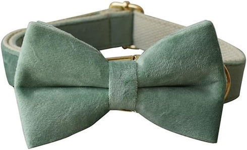 Bowtie Dog Collar, Soft Velvet Adjustable Collar with Detachable Bow Tie for Small Medium Large Dogs and Cat (Mint