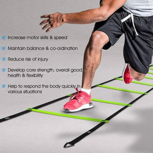 Yes4All Ultimate Combo Agility Ladder Training Set – 12 Adjustable Rungs, 12 Agility Cones & 4 Steel Stakes