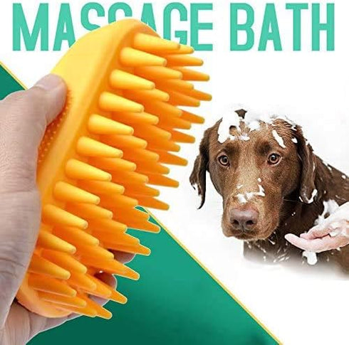 Pet Silicone Shampoo Brush for Medium Large Dogs and Cats, Anti-skid Rubber Grooming Shower Bath Brush (Pink)