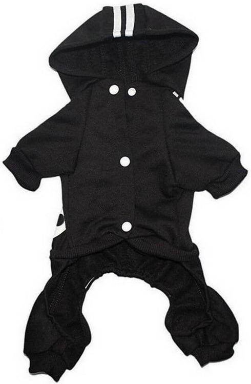 Cute Dog Hoodie Pajamas Tracksuit Coat for Winter, 4-Legs Black Clothing for Cat Puppy Small Medium Big Dogs (X-Small)