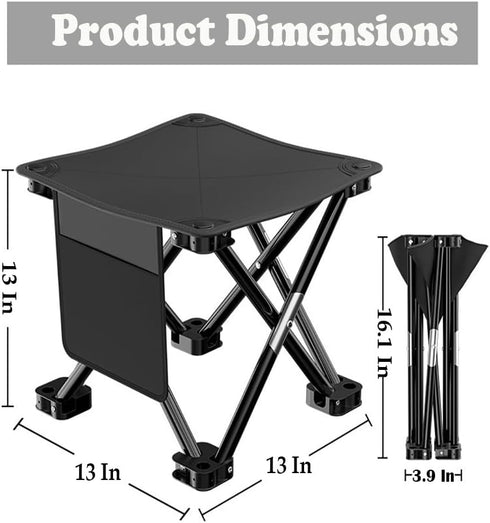 Fffgeejiao 2 14 Inches (Black-2Pcs) Pcs Lightweight Folding Camping Stool Camping Chair Seats with Side Pocket