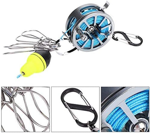 Fish Lock Buckle, 5 Snaps Fishing Stringer Clips with Reel PE Line, Silver-60# Fishing Tackle Accessory
