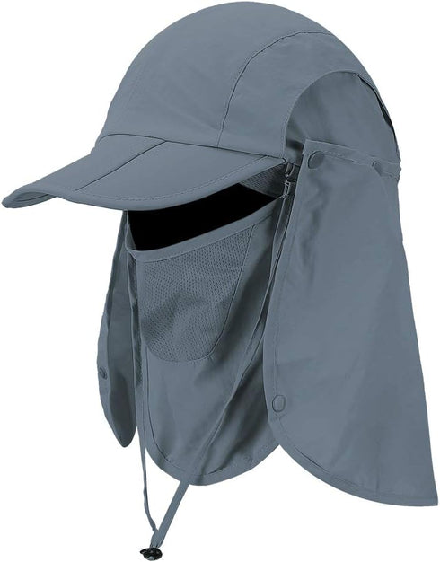 Foldable Sun Cap Fishing Hats, UPF 50+ Protection Caps with Face Mask Neck Flap