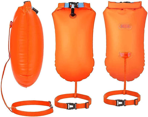 YW 2 Pack 20L Waterproof Dry Bags, Swim Buoy Float Swimming Marine Safety Inflatable Bubble Bag with Waist Belt