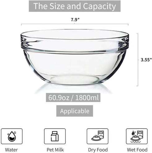 Additional Glass Bowl for The Feoyoho Feeders, Replacement Pet Glass Bowl, Dishwasher Safe, 60.9oz/1800ml
