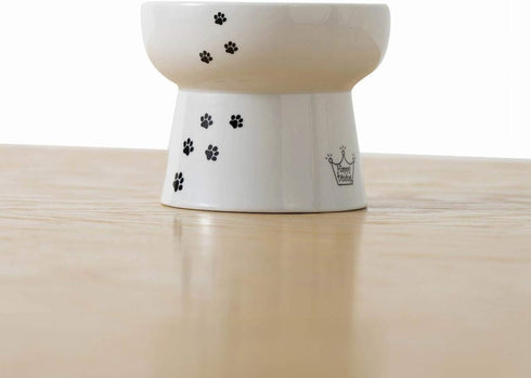 NECOICHI Elevated Ceramic Cat Bowls - Raised Cat Food and Water Bowl, Whisker Friendly, Anti-Spill, 4.1” Paw Style