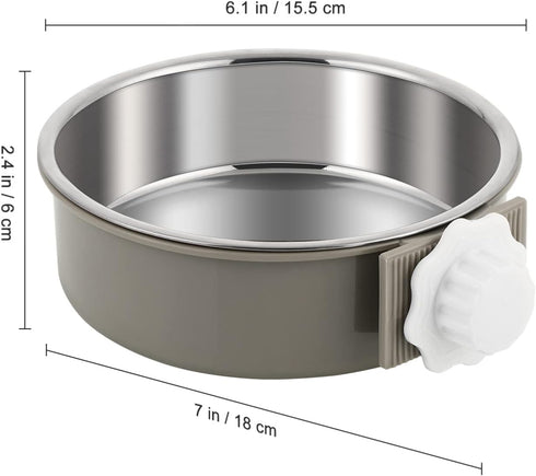 POPETPOP No Spill Crate Water Bowl: Removable Stainless Steel Dog Bowl for Cat, Puppy, Rabbit, Pet Kennel Cage
