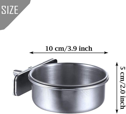 kathson 2 Pack Bird Feeding Dish Cups, Stainless Steel Parrot Feeders with Clamp Holder for Parakeet Cockatiels Conure
