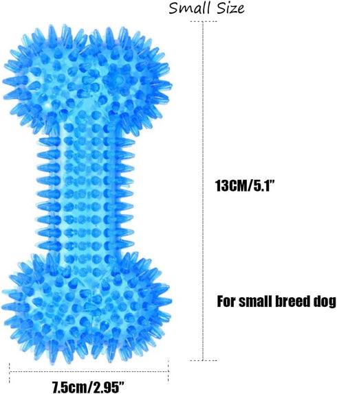 Dog Squeaky Bone Chew Toy for Aggressive Chewers, Durable Rubber Bone Toy for Teeth Cleaning, Blue Small
