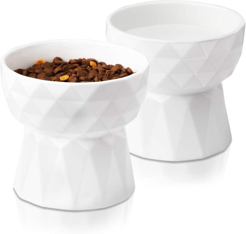 Ceramic Cat Bowls Anti Vomiting - Raised Food and Water Bowl Set for Cats and Small Dogs, 13.5 Oz