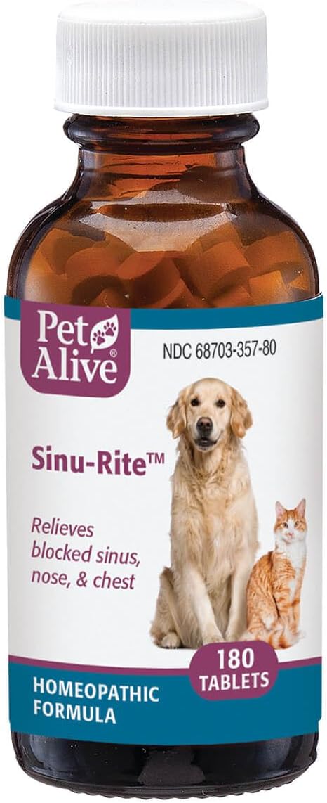 PetAlive Sinu-Rite - 180 Tablets Natural Homeopathic Formula for Allergy-Related Congestion in Dogs and Cats
