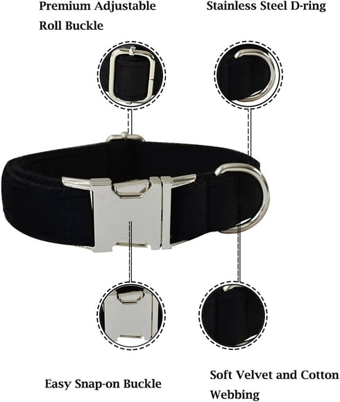 Dog Collar with Bow Tie, Adjustable Velvet Pet Collar with Metal Buckle and Stylish Detachable Bow Tie for Small Medium