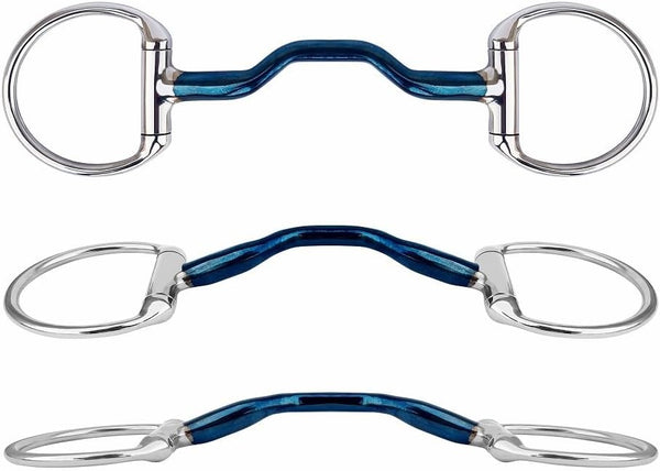 R G EQUESTRIAN TACK Eggbutt Ported Mouth Blue Alloy Bits, Horse Riding Sweet Iron Bit Snaffle