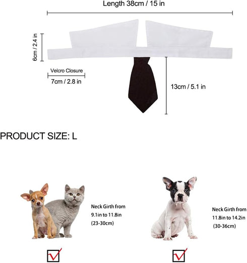 Bowtie for Little Puppy, Adjustable Handcrafted Formal Collar Neck Tie for Dogs & Cats (L, Black)