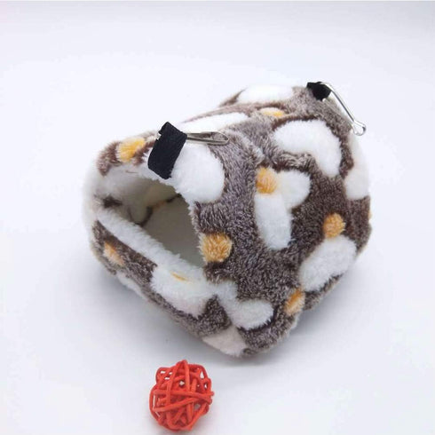SEIS Hamster Love Pattern Hammock - Cotton Nest Rat Cage Mat for Small Pets, Warmth Supplies, Brown, Size S