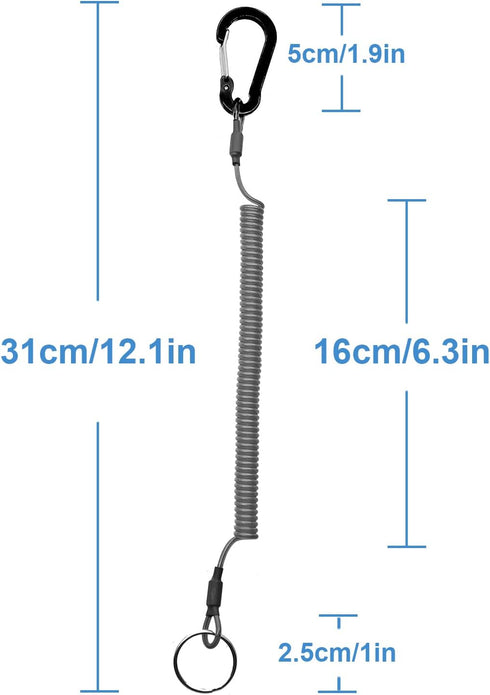 Lix&Rix Retractable Safety Coiled Lanyard - Aluminium Alloy Carabiner Clip, Available in Black, Blue, Green, Red,