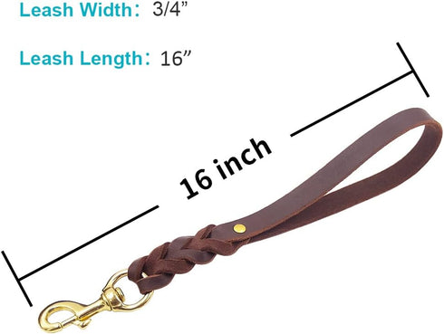 FAIRWIN Leather Short Dog Leash - 16" Short Traffic Lead for Large Dogs Training and Walking (3/4" x 16", Brown)