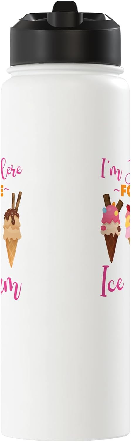 Cute Ice Cream Lover Boy Girl HS0 Ice Cream Cone I'm Just Here For The Ice Cream Stainless Steel Insulated Water Bottle
