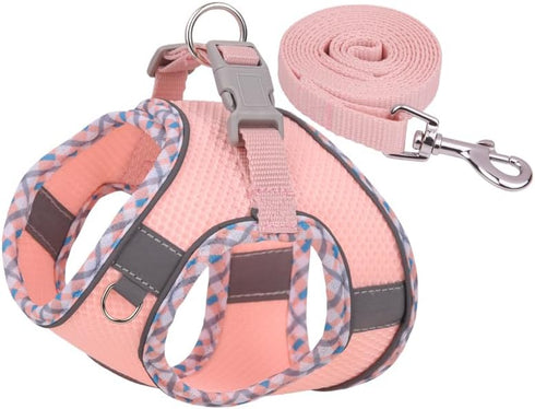 Dog Harness and Leash Set, No Pull Adjustable Reflective Pet Harness for Small Medium Dogs (Pink, S)