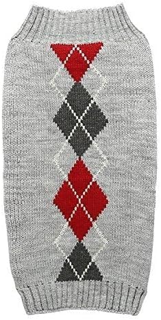 Grey Argyle Knit Pet Sweaters for Small Dogs, Grey Small (S) Size