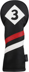 Majek Retro Golf Headcover - Black Red and White Vintage Leather Style #3 Fairway Wood Head Cover, Classic Look