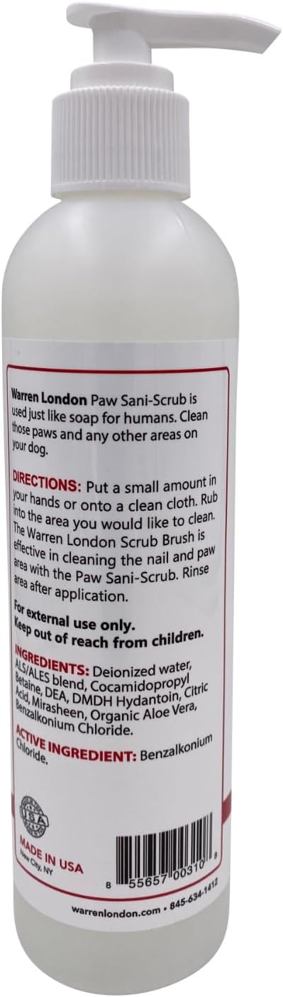 8 oz Warren London Paw Scrub Deep Cleaning Paw & Nail Cleanser with Aloe Vera Removes Dirt & Grime Includes Scrub Brush