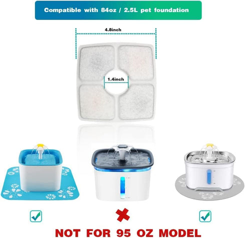 Cat Fountain Filter Replacement Set, 20 Pcs, Compatible with Vekenn 84oz/2.5L Square Fountain, 12 Filter, 6 Sponge