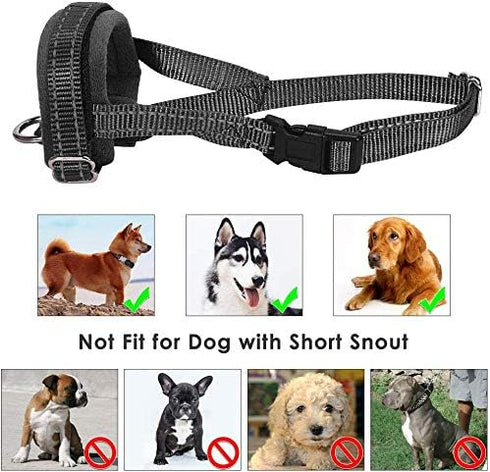SlowTon Adjustable Soft Dog Muzzle, Padded Nylon Muzzle for Large Medium Dogs, Anti Chewing Barking Biting (Black, S)