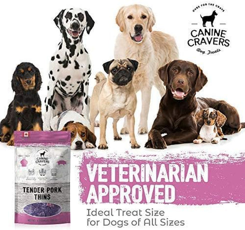 Canine Cravers Single Ingredient Dog Treats, Human Grade Air Dried Pet Food, Pork Thin Tenders, 5.3 oz