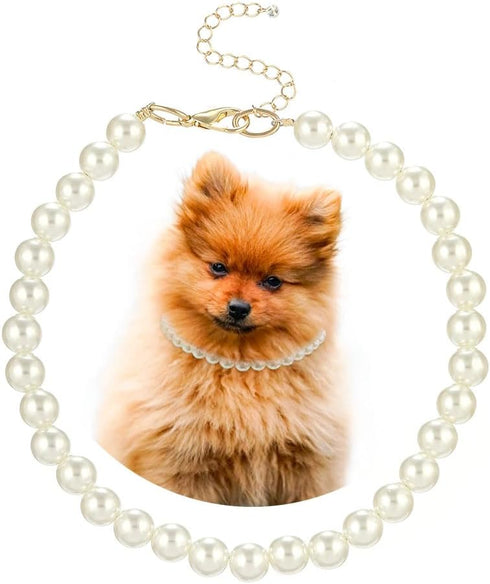 Madison Tyler Dog Pearl Necklace, Durable Cute Fashion Pet Collar for Dogs, Light Pearl Jewelry 19 inches