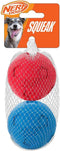 Nerf Dog Soccer Ball Toy, Interactive Squeaker, 2.5 Inches, Medium/Large Breeds, Two Pack, Blue & Red