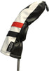 Majek Retro Golf Headcover - White Red and Black Vintage Leather Style Hybrid Head Cover, Classic Look, Wheel Tag #3-7