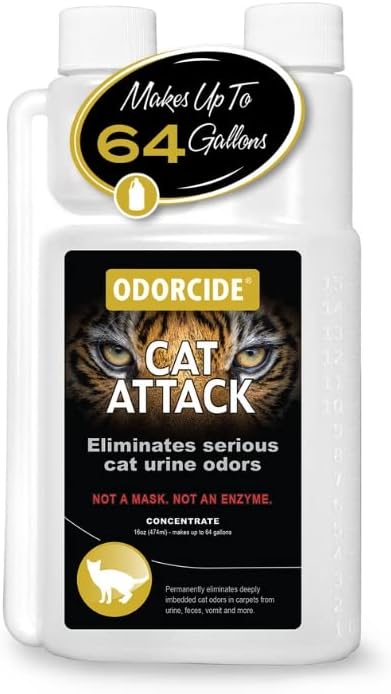 Odorcide Cat Attack Concentrate 16 oz, Cat Odor Eliminator for Strong Odor, Urine Remover for Carpet & Upholstery