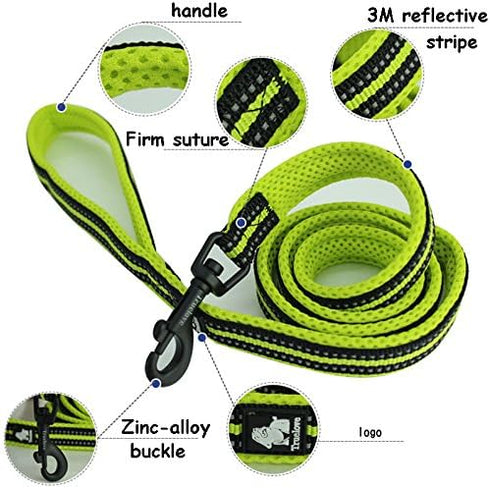 Creation Core Reflective Dog Leash Green, Durable Padded Strap for Puppy, 6.5Ft Long, 0.8" Wide