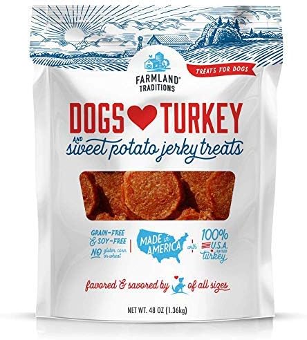 Farmland Traditions Turkey & Sweet Potato Premium Jerky Treats for Dogs, 48 oz Bag, Filler Free