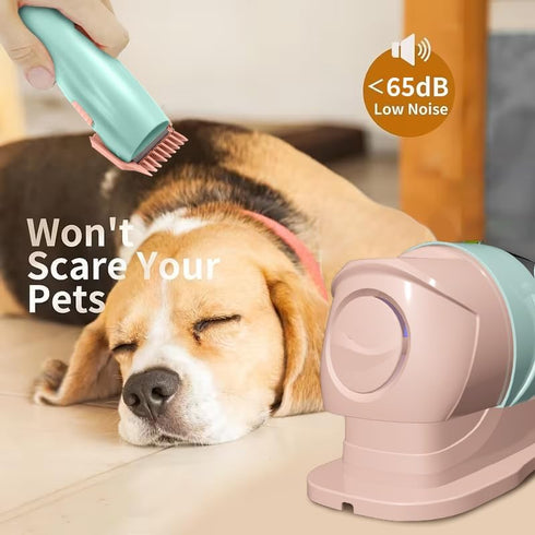 Generic <65dB, All in One Pet Grooming Kit with Vacuum, Low Noise Hair Collection and Suction, for Dogs and Cats (Light